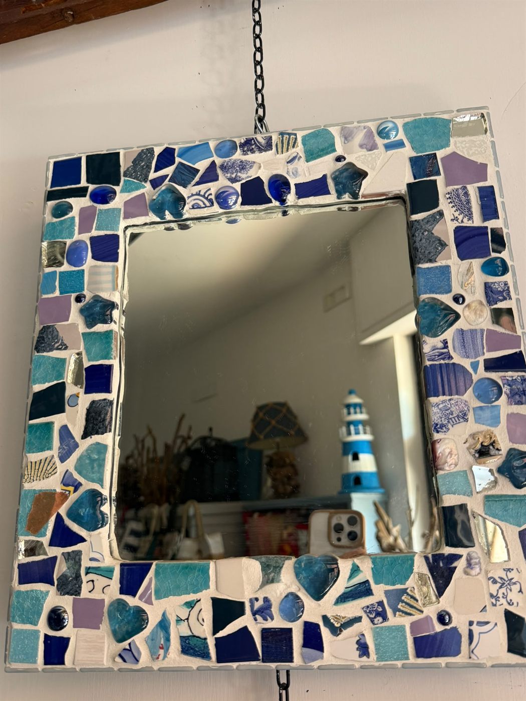 Specchio Mosaico — Tessere di ceramica blu e turchese